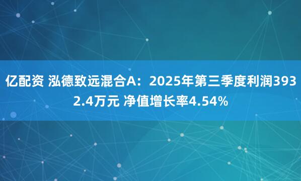 亿配资 泓德致远混合A：2025年第三季度利润3932.4万元 净值增长率4.54%