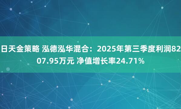 日天金策略 泓德泓华混合：2025年第三季度利润8207.95万元 净值增长率24.71%