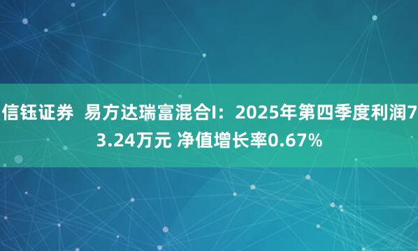 信钰证券  易方达瑞富混合I：2025年第四季度利润73.24万元 净值增长率0.67%